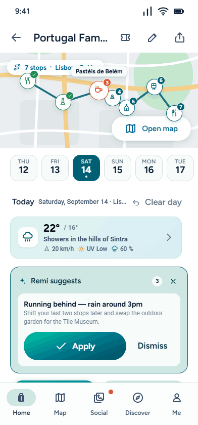 Kinetiq trip plan: day-by-day itinerary with map and Remi suggestions